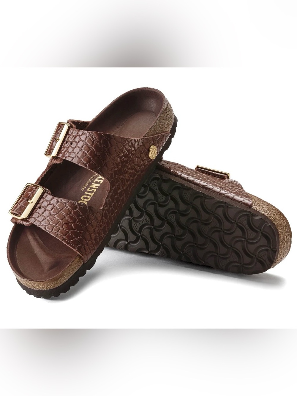 Birkenstock Arizona Rivet Logo Embossed Leather Chocolate Brown 36 Like New